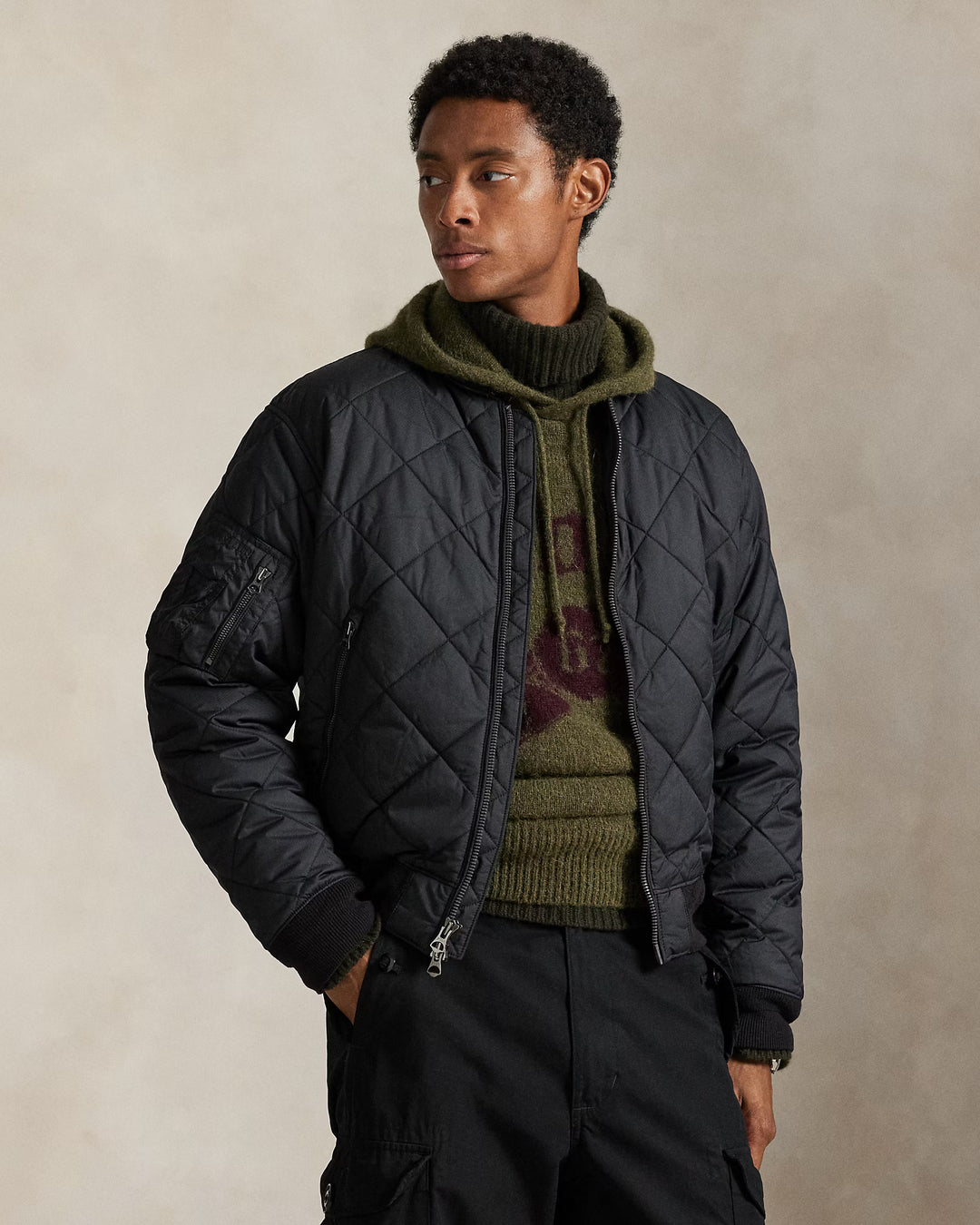 Ralph Lauren men's Quilted Jacquard Bomber Jacket in Black