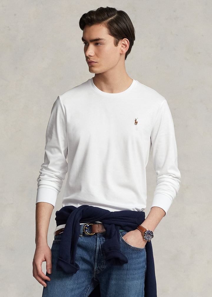 Ralph Lauren Custom T-shirt με στενή γραμμή από μαλακό βαμβακερό ύφασμα Interlock: Λευκό – εναλλακτική όψη