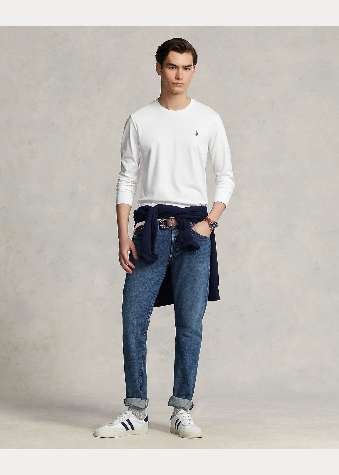 Ralph Lauren Custom T-shirt με στενή γραμμή από μαλακό βαμβακερό ύφασμα Interlock: Λευκό – εναλλακτική όψη