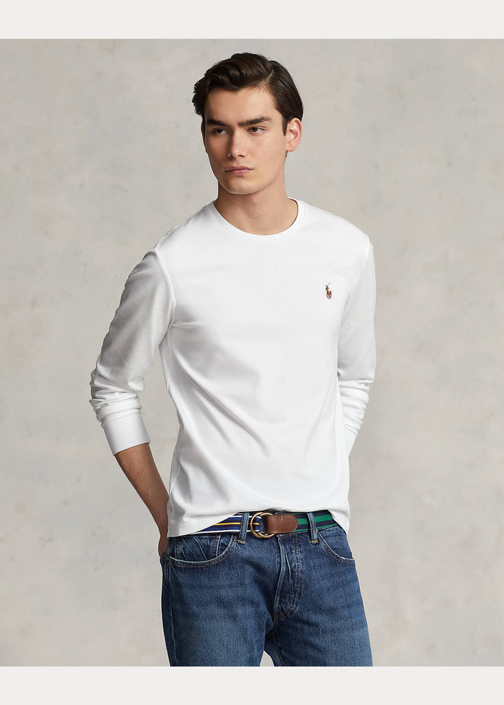 Ralph Lauren Custom T-shirt με στενή γραμμή από μαλακό βαμβακερό ύφασμα Interlock: Λευκό – προβολή προϊόντος