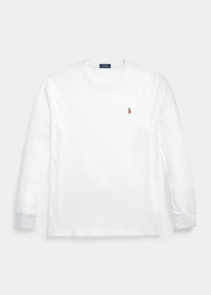 Ralph Lauren Custom T-shirt με στενή γραμμή από μαλακό βαμβακερό ύφασμα Interlock: Λευκό – lifestyle προβολή