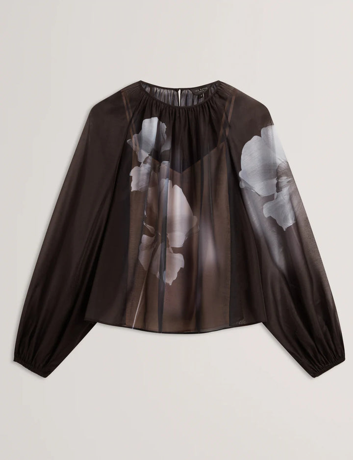 Ted Baker Plaaza Bluse mit Puffärmeln und Organza-Überzug: Schwarz – alternative Ansicht