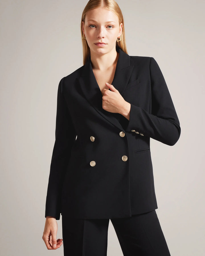 Ted Baker Llayla Σταυρωτό Σακάκι με Ανάγλυφα Κουμπιά | Μαύρο