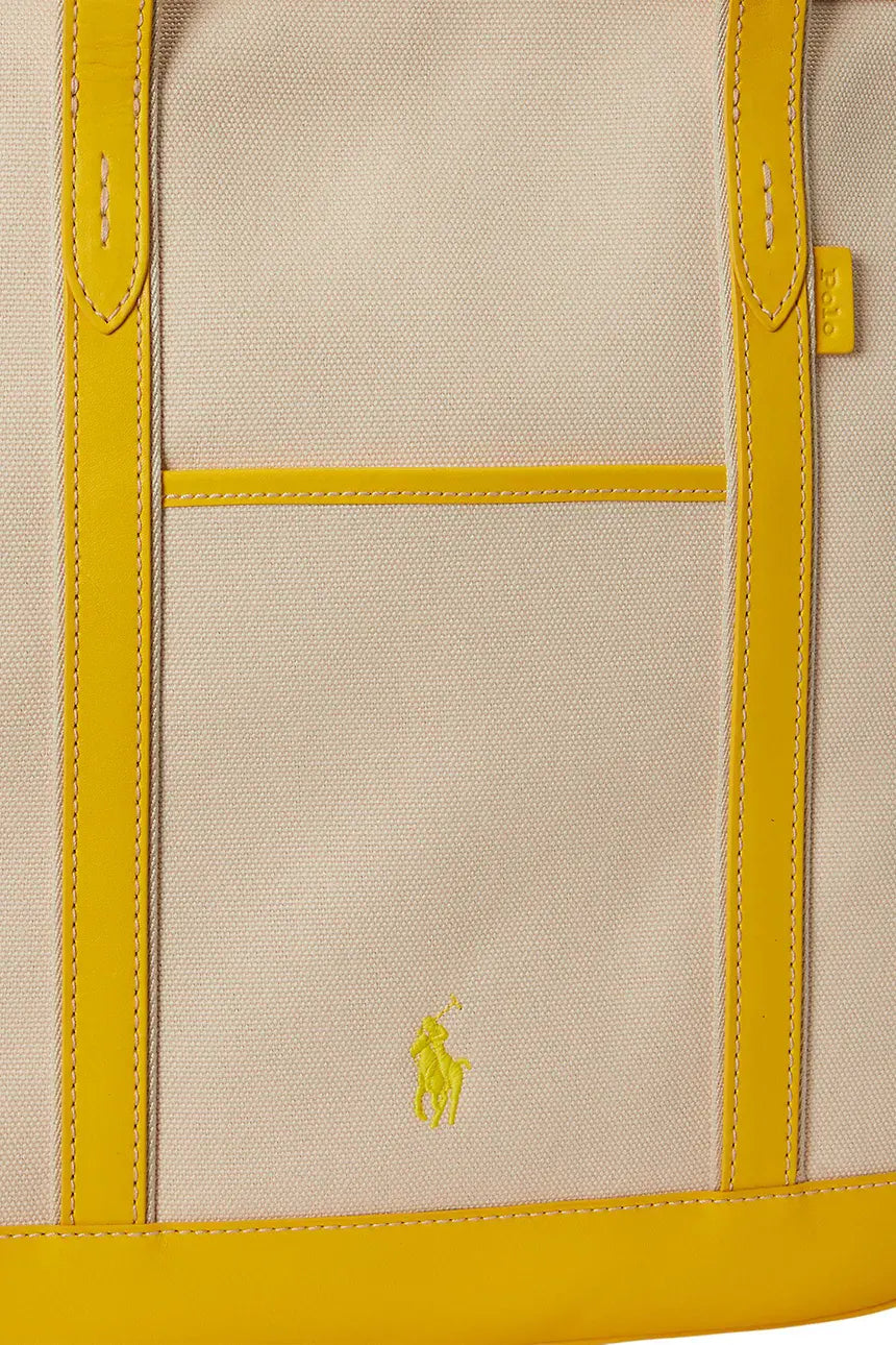 Τσάντα shopper Ralph Lauren από καμβά και δέρμα: Εκρού/Κίτρινο – εναλλακτική όψη