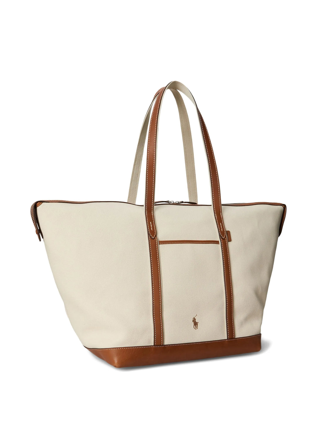 Ralph Lauren Bellport Leather-trimmed Canvas Tote Bag in Ecru/Cuoio – alternate view