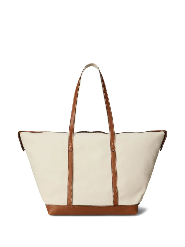 Ralph Lauren Bellport Leather-trimmed Canvas Tote Bag in Ecru/Cuoio – alternate view