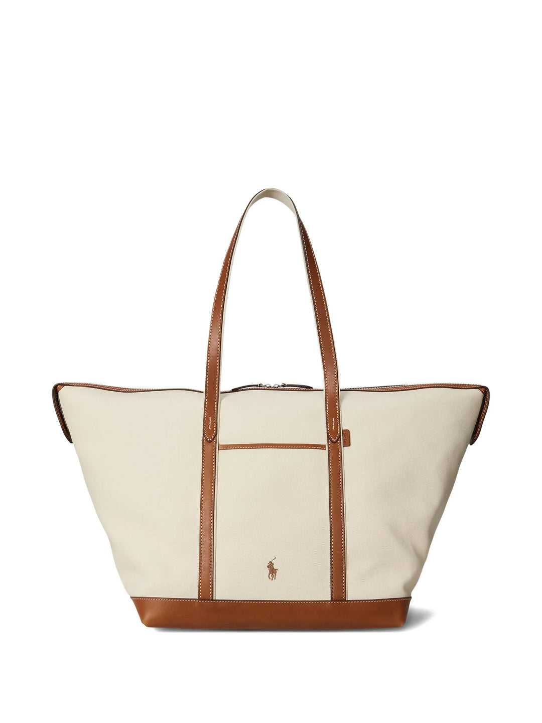 Ralph Lauren Bellport Leather-trimmed Canvas Tote Bag in Ecru/Cuoio