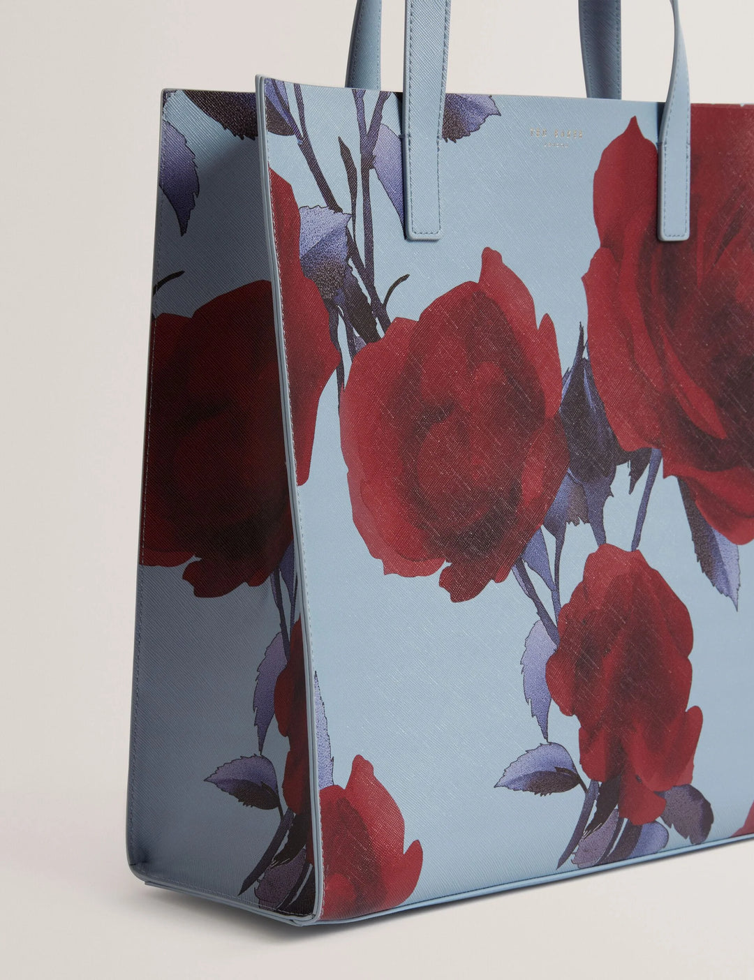 Ted Baker 玫瑰印花 PU 大号标志托特包，中蓝色 – 其他角度