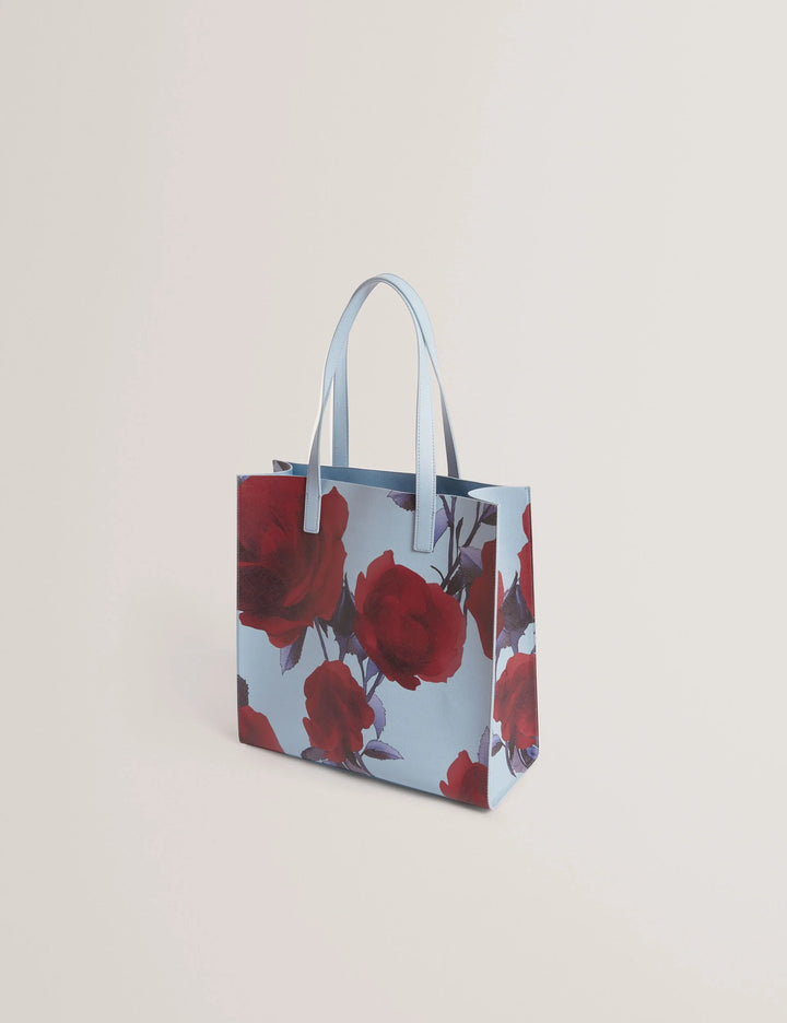 Ted Baker 玫瑰印花 PU 大号标志托特包，中蓝色 – 其他角度
