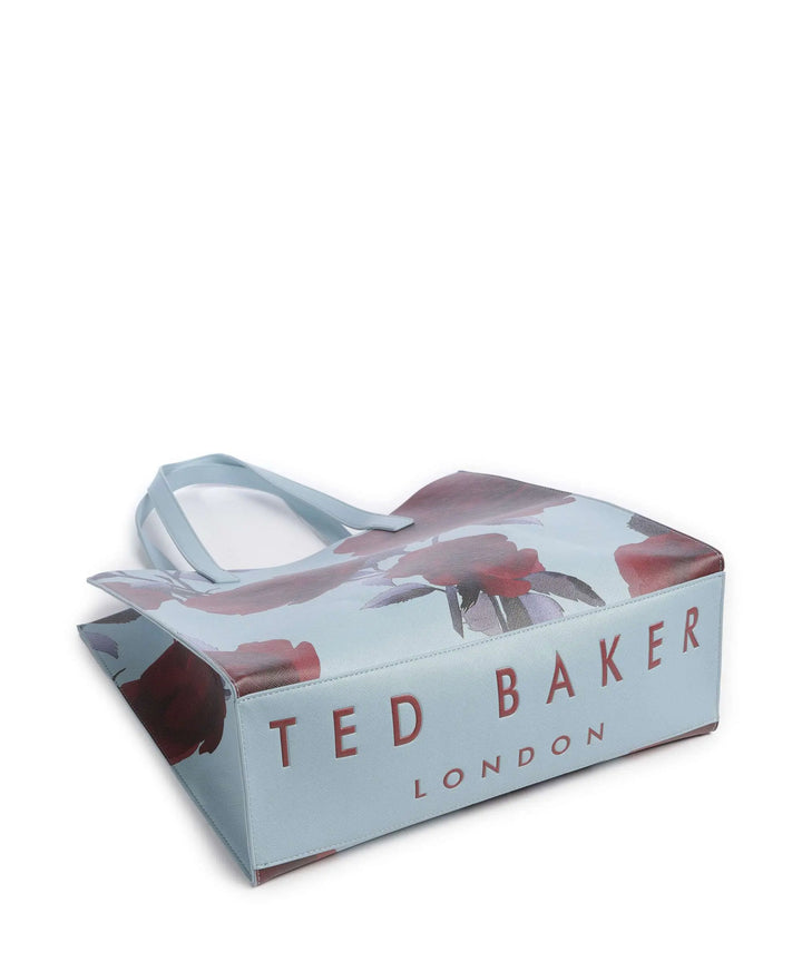 Ted Baker 玫瑰印花 PU 大号标志托特包，中蓝色 – 其他角度