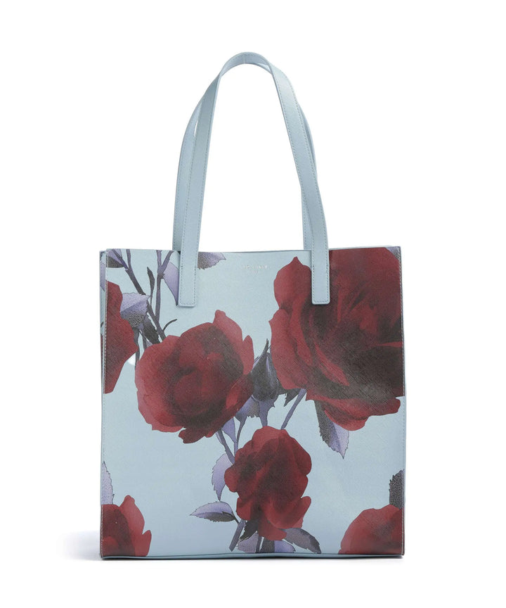 Ted Baker 玫瑰印花 PU 大号标志托特包，中蓝色 – 其他角度