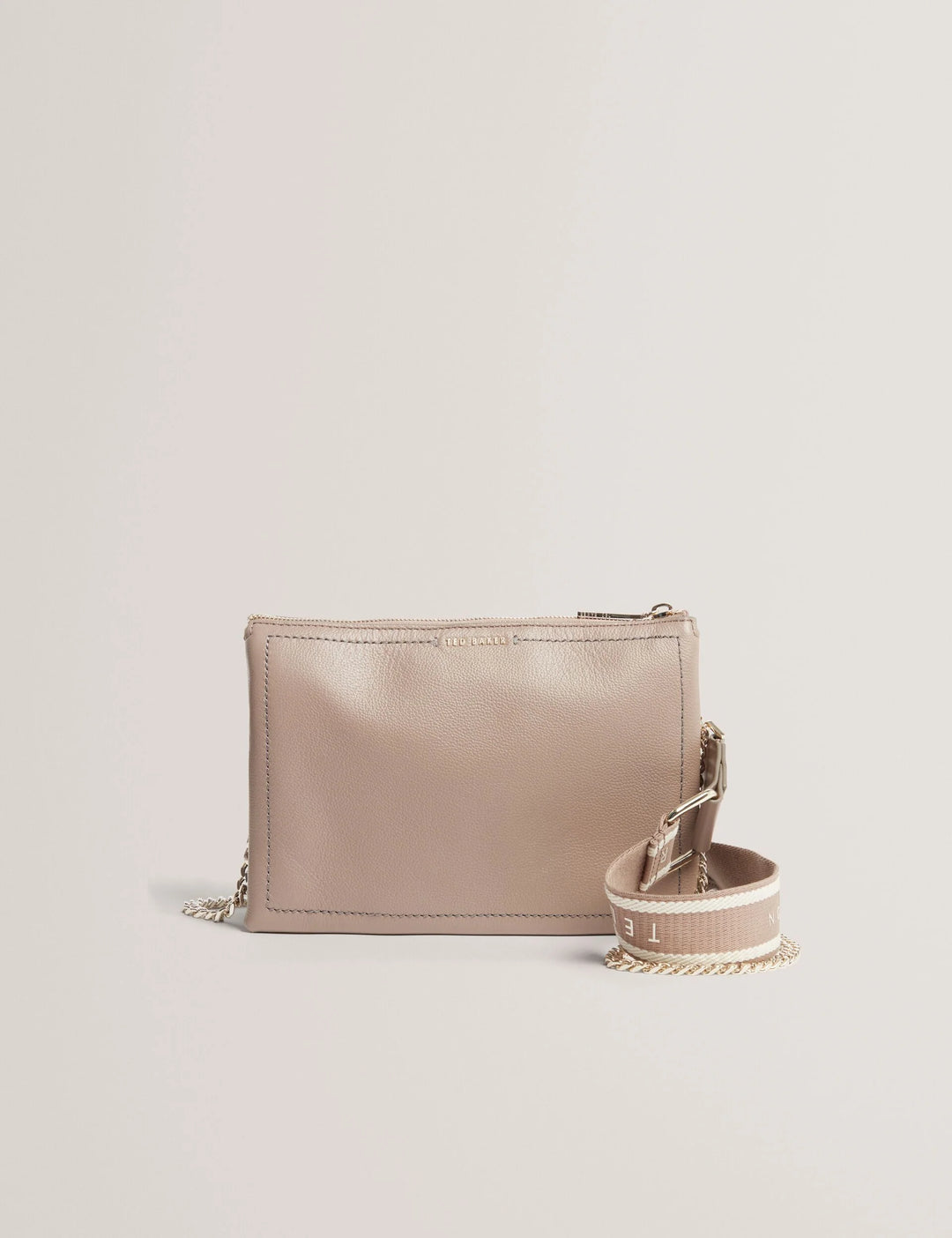 Ted Baker 织带皮革斜挎包，灰褐色