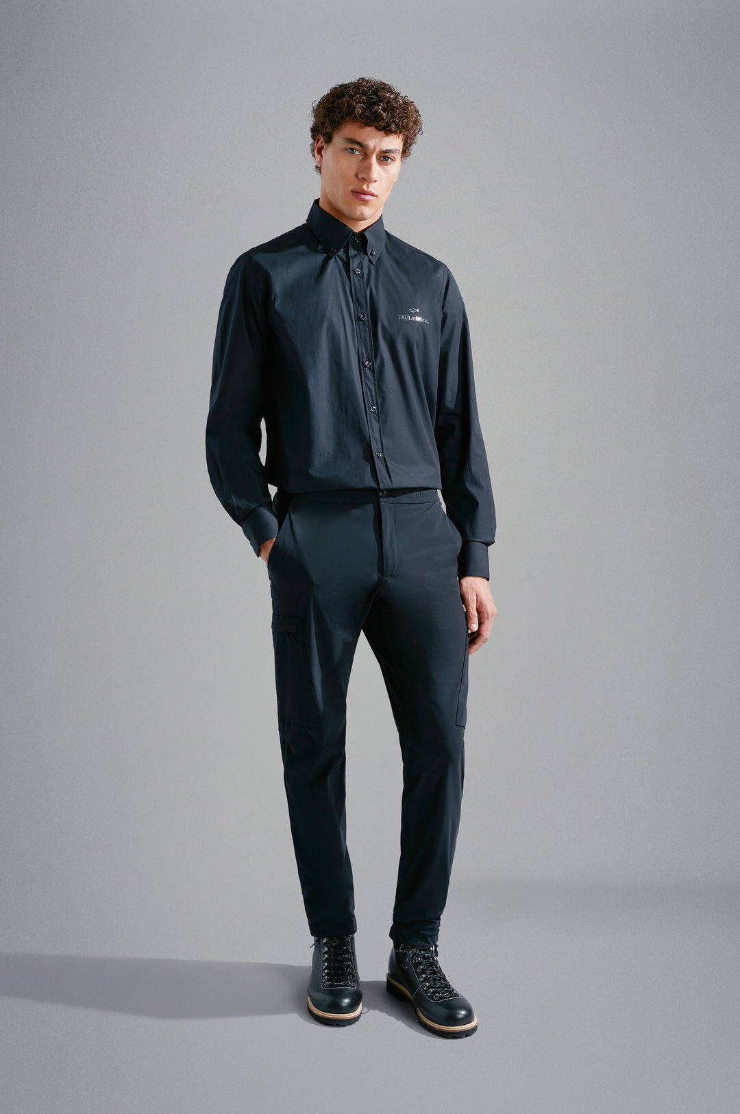 Chemise en coton Paul &amp; Shark avec logo imprimé réfléchissant: Noir – autre vue