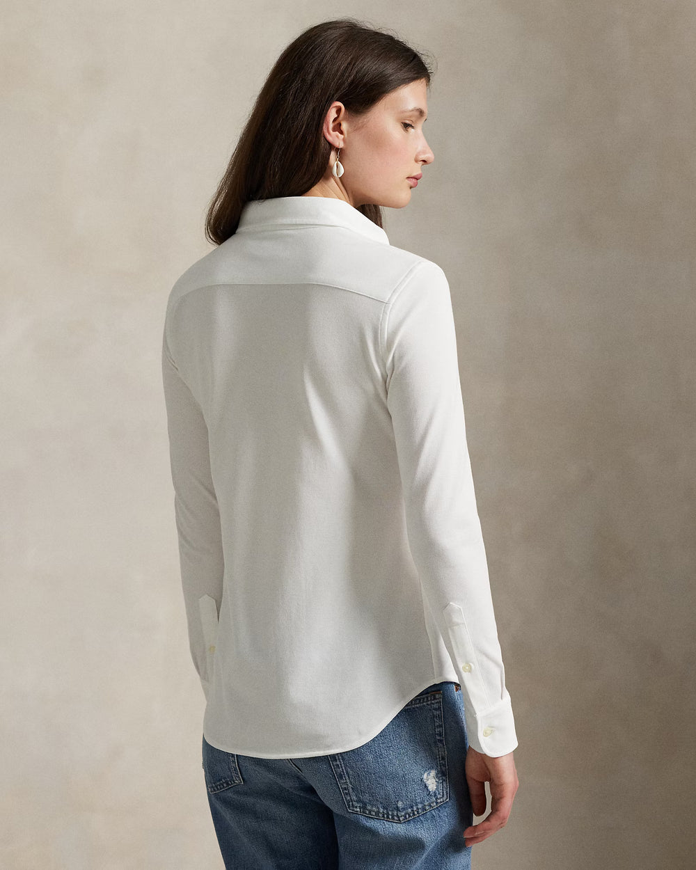 Ralph Lauren women's Slim Fit Knit Cotton Oxford Women's Shirt in White – alternate view