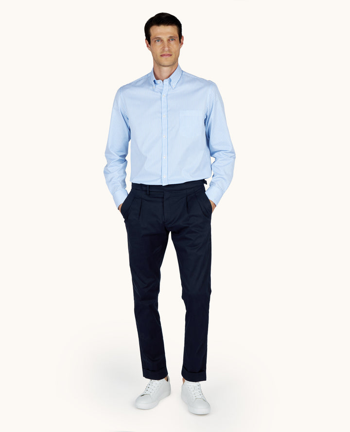 Camisa de sarga de algodón con botones de Paul: Azul claro/Blanco – vista alternativa