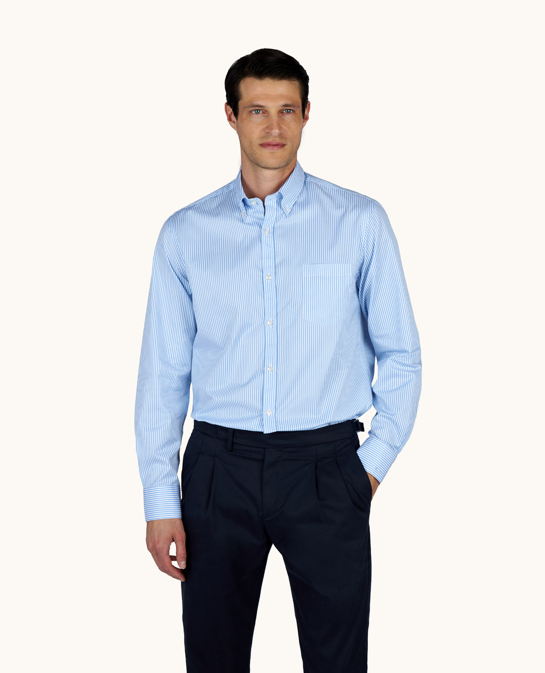 Camisa de sarga de algodón con botones de Paul: Azul claro/Blanco