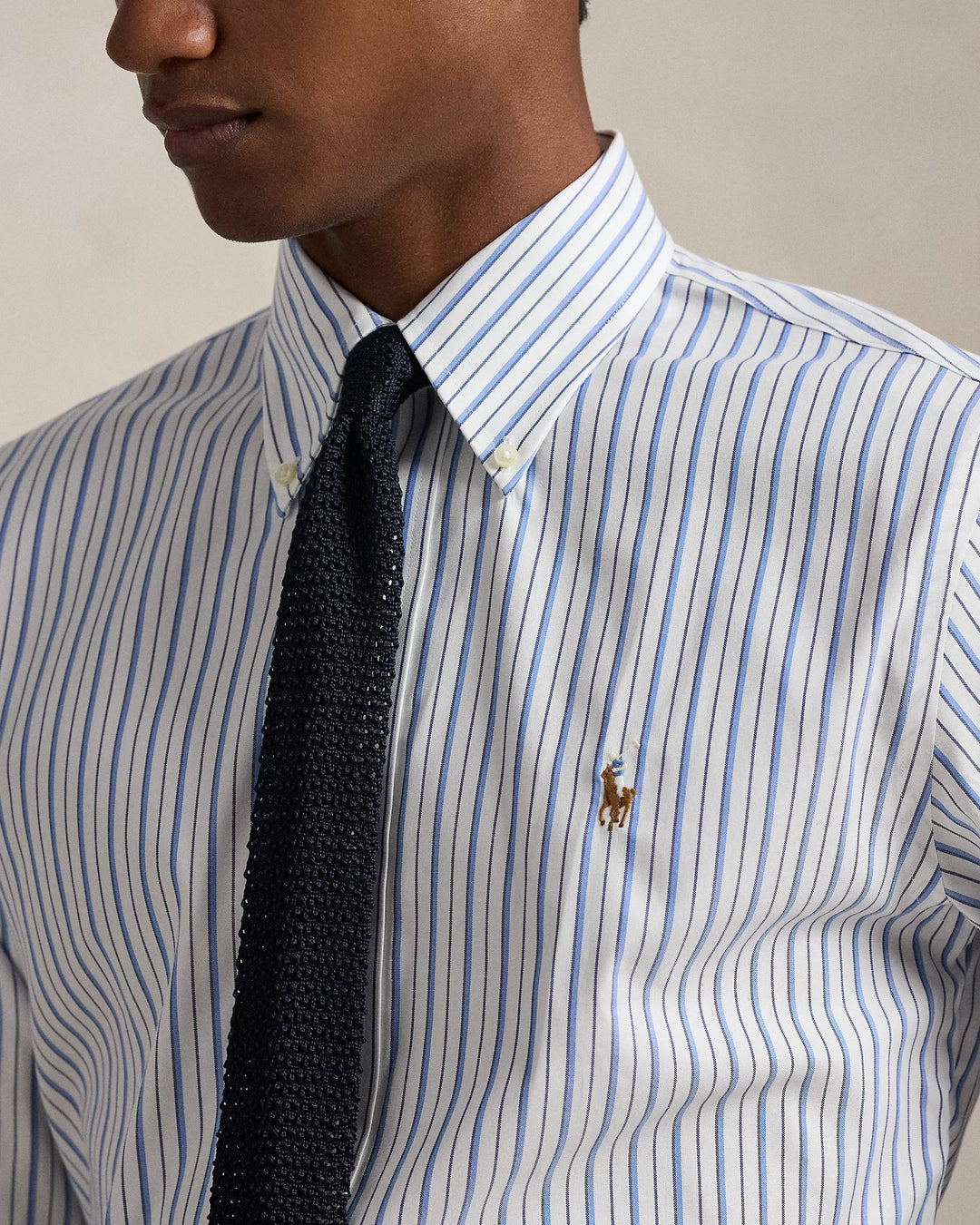 Ralph Lauren gestreiftes Pinpoint-Oxfordhemd: Weiß/Blau/Mehrfarbig – alternative Ansicht