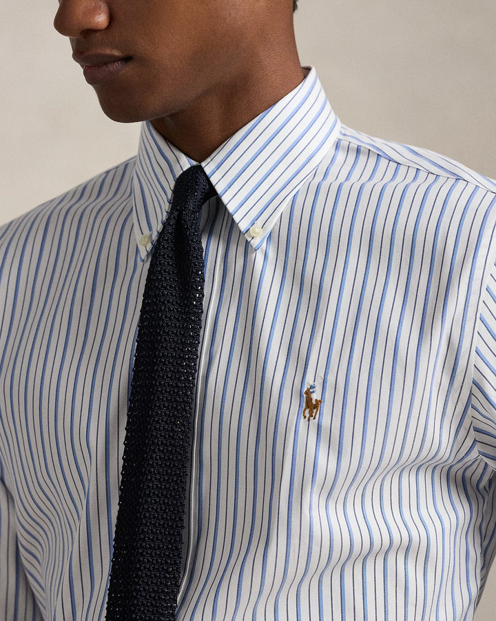 Ralph Lauren gestreiftes Pinpoint-Oxfordhemd: Weiß/Blau/Mehrfarbig – alternative Ansicht