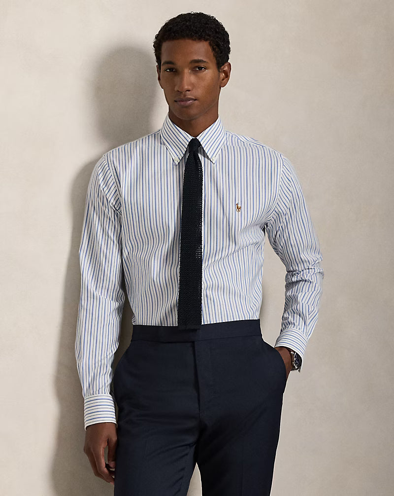 Ralph Lauren gestreiftes Pinpoint-Oxfordhemd: Weiß/Blau/Mehrfarbig