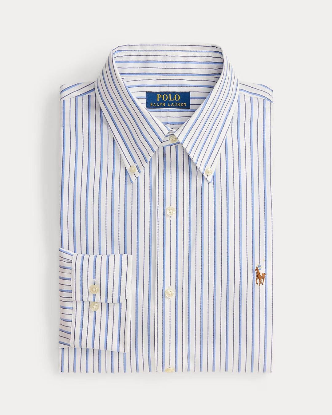 Ralph Lauren gestreiftes Pinpoint-Oxfordhemd: Weiß/Blau/Mehrfarbig – Lifestyle-Aufnahme