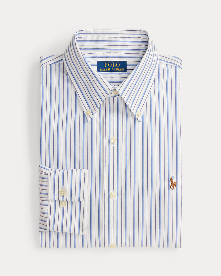 Ralph Lauren gestreiftes Pinpoint-Oxfordhemd: Weiß/Blau/Mehrfarbig – Lifestyle-Aufnahme