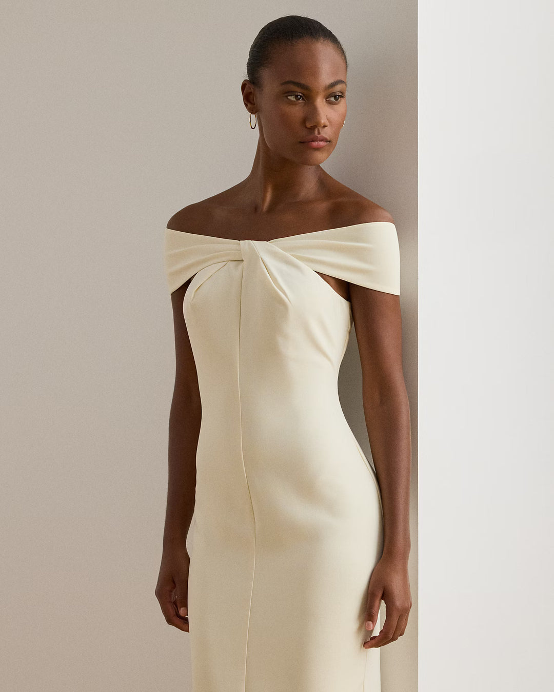 Robe de cocktail en crêpe à encolure croisée Lauren Ralph: Crème – autre vue
