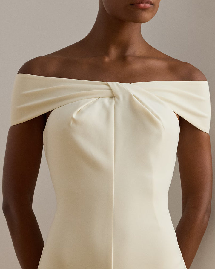 Robe de cocktail en crêpe à encolure croisée Lauren Ralph: Crème – autre vue