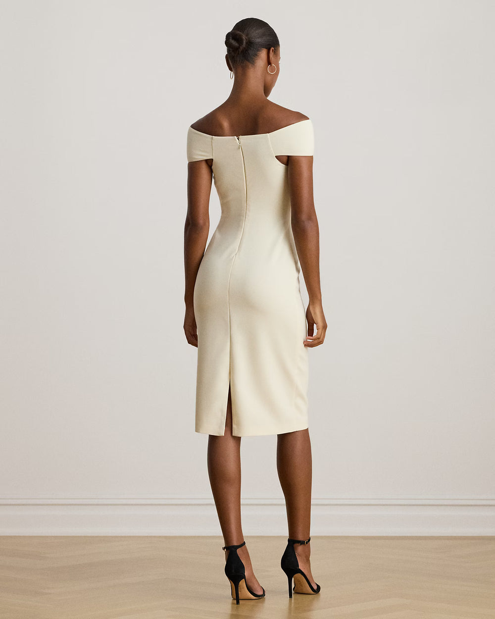 Robe de cocktail en crêpe à encolure croisée Lauren Ralph: Crème – autre vue