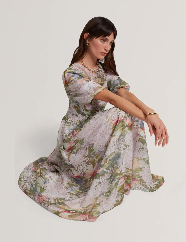 Φόρεμα μέσου μήκους Ted Baker Jonora με Φουσκωτά: Πολύχρωμο ροζ – εναλλακτική όψη