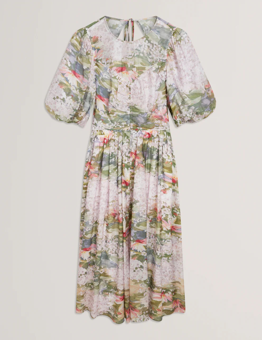 Φόρεμα μέσου μήκους Ted Baker Jonora με Φουσκωτά: Πολύχρωμο ροζ – εναλλακτική όψη