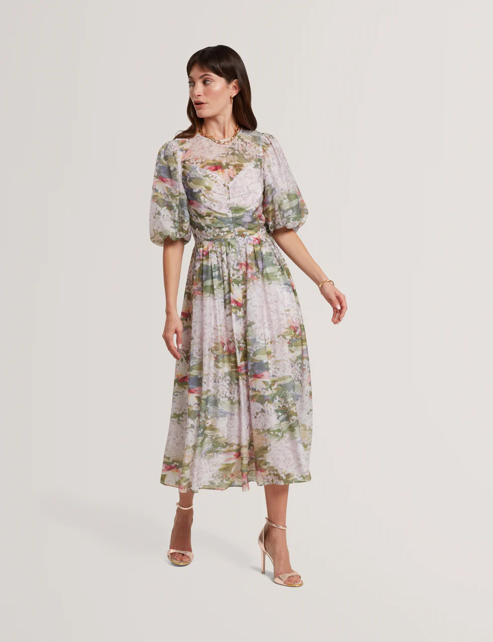 Φόρεμα μέσου μήκους Ted Baker Jonora με Φουσκωτά: Πολύχρωμο ροζ