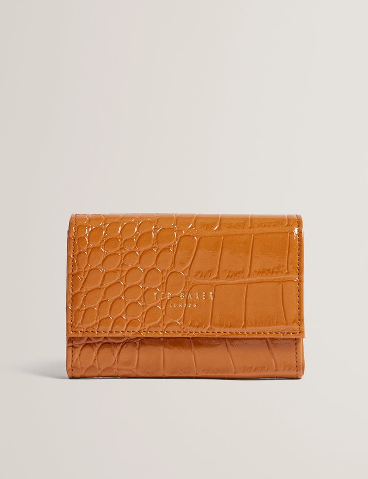 Ted Baker 漆皮鳄鱼纹翻盖零钱包，浅棕色