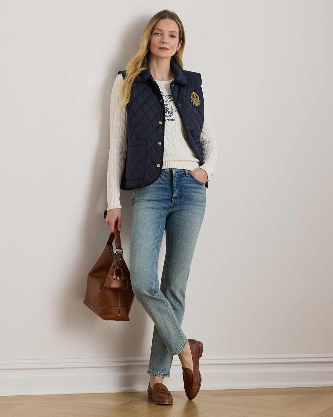 Γιλέκο Lauren Ralph Lauren με έμβλημα και διακοσμητικά ρομβοειδή μοτίβα | Σκούρο μπλε – εναλλακτική όψη προϊόντος 4