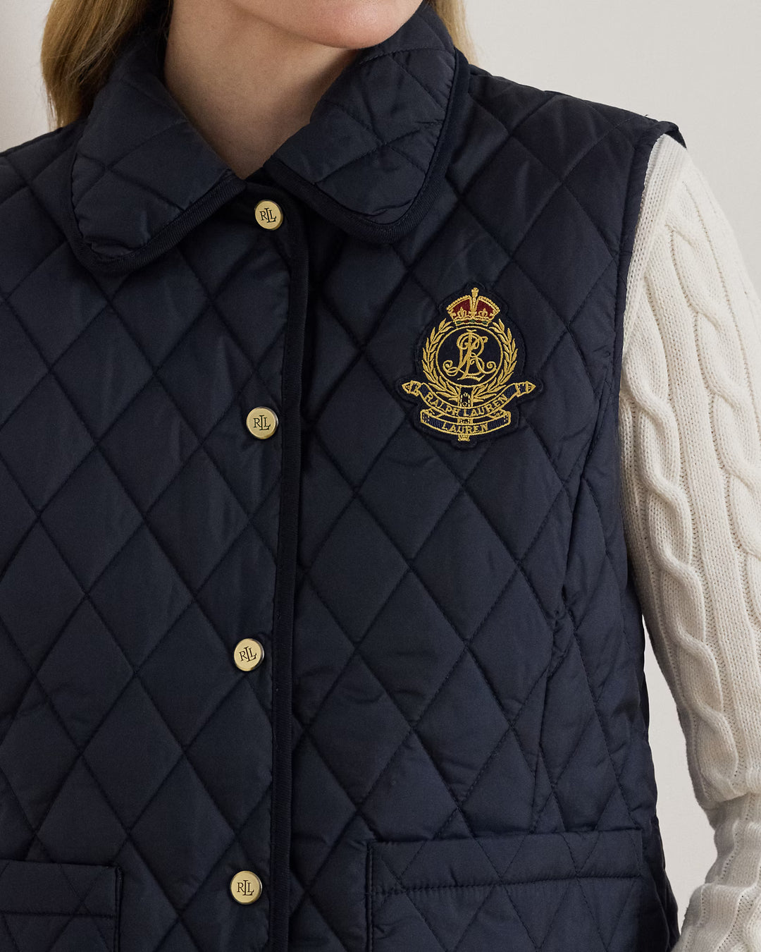 Γιλέκο Lauren Ralph Lauren με έμβλημα και διακοσμητικά ρομβοειδή μοτίβα | Σκούρο μπλε – εναλλακτική όψη προϊόντος 5