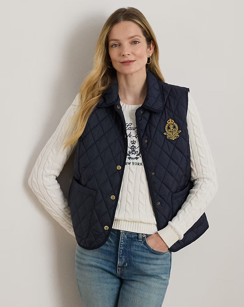 Γιλέκο Lauren Ralph Lauren με έμβλημα και διακοσμητικά ρομβοειδή μοτίβα | Σκούρο μπλε – όψη προϊόντος