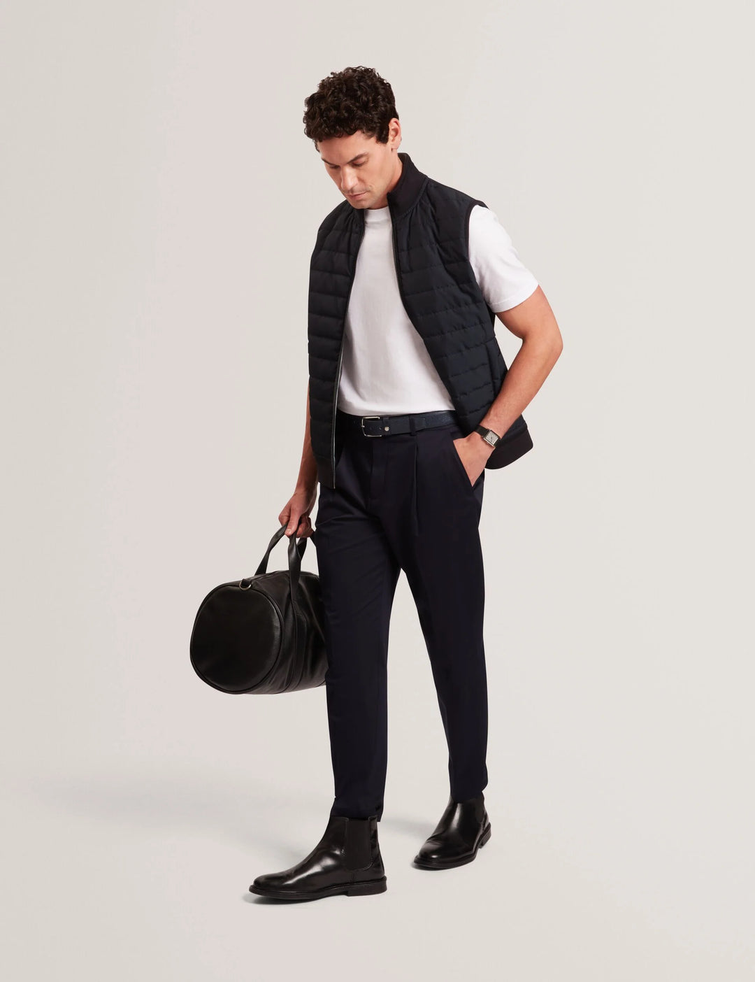 Gilet zippé à col cheminée et devant matelassé Ted: Bleu marine – autre vue