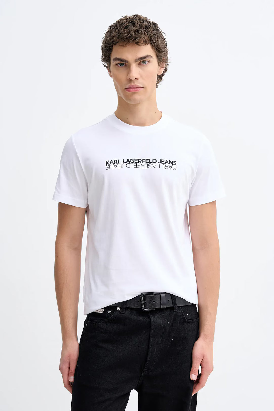 تي شيرت رجالي "Slim Fit Reflection" من كارل لاغرفيلد: أبيض