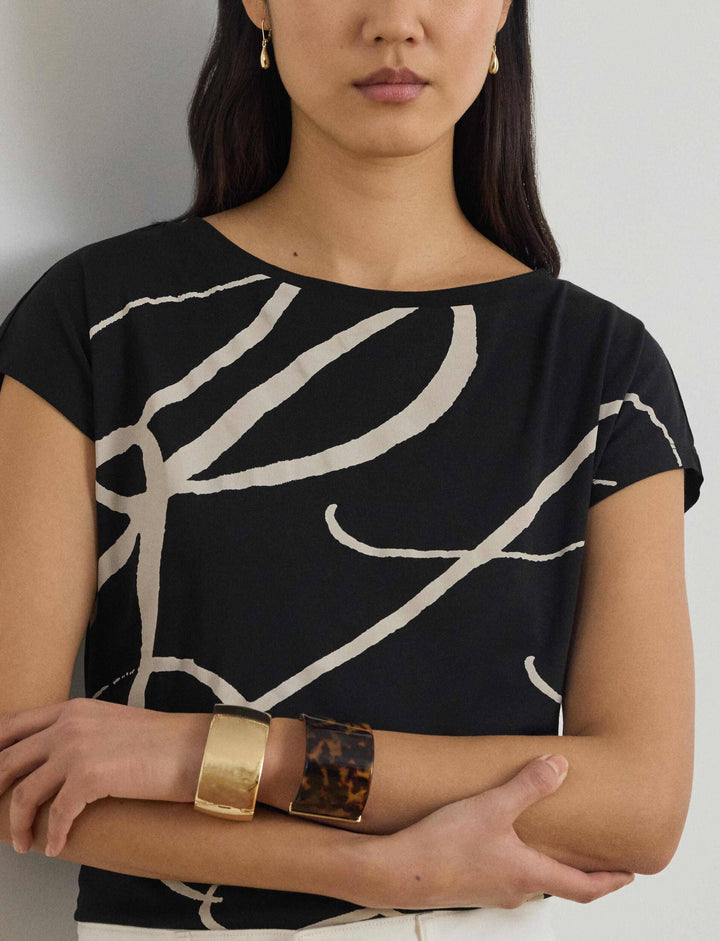 Lauren Ralph Lauren 印花棉混纺上衣，黑色 – 其他角度