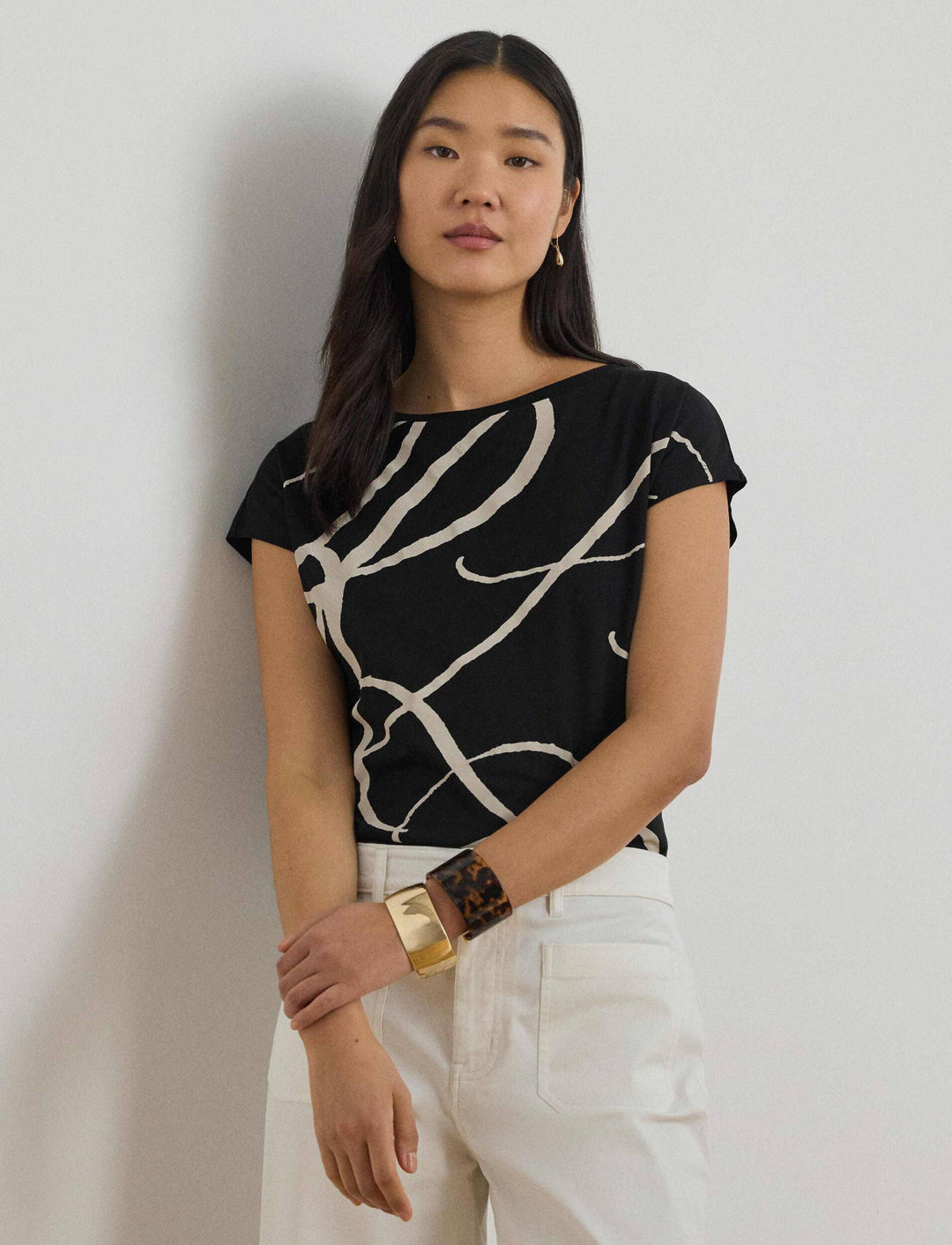 Haut en coton mélangé Lauren Ralph Lauren à imprimé logo: Noir