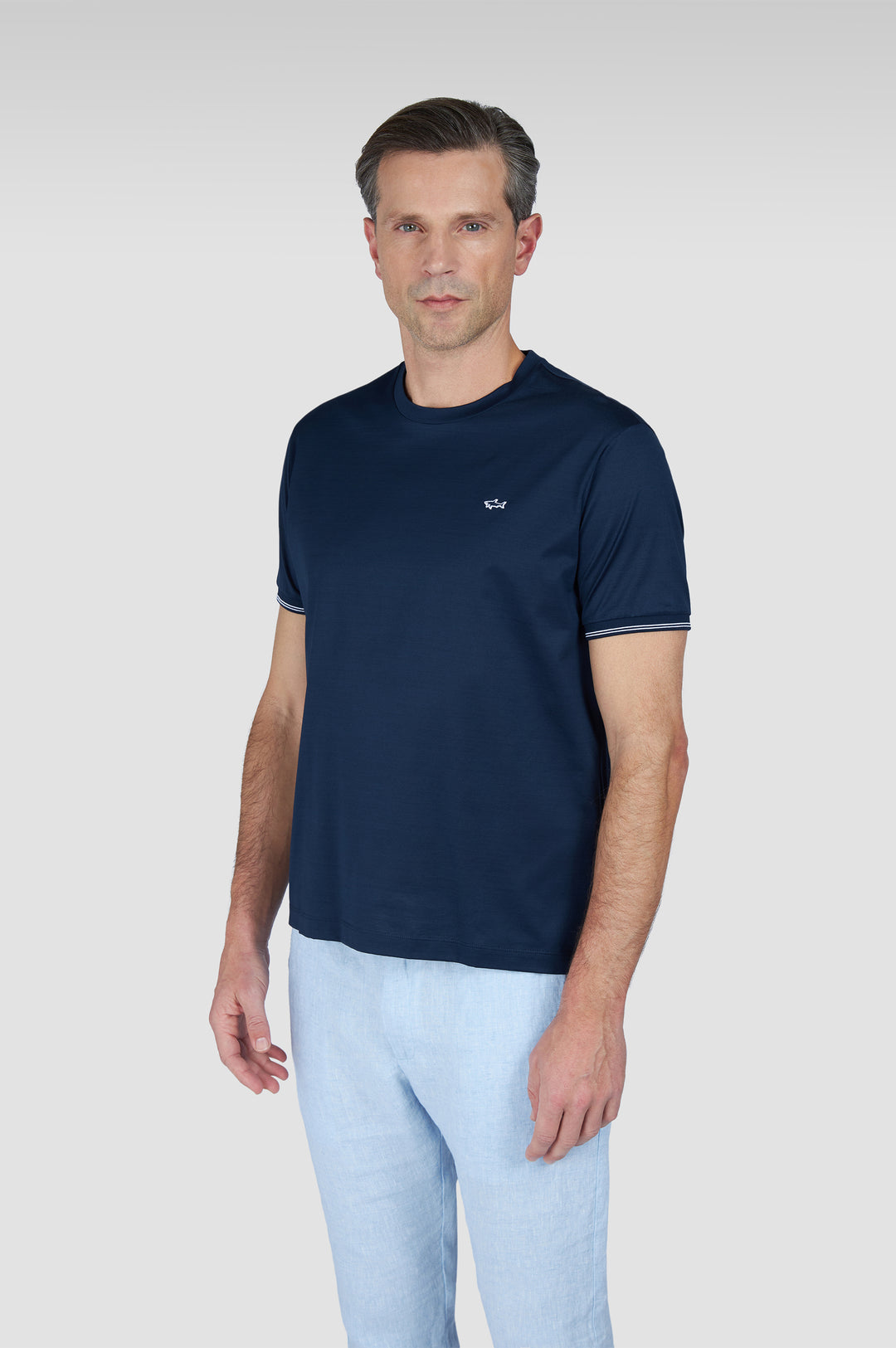 Maglietta in jersey di cotone doppio mercerizzato con: Blu navy