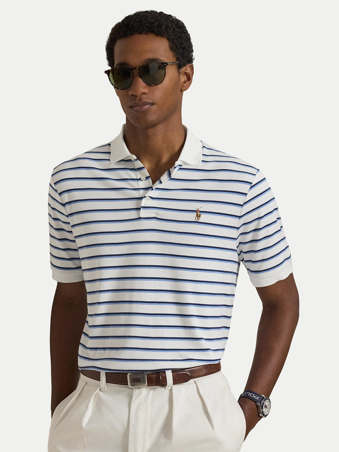 Polo Ralph Lauren de corte entallado a: Blanco/azul multicolor
