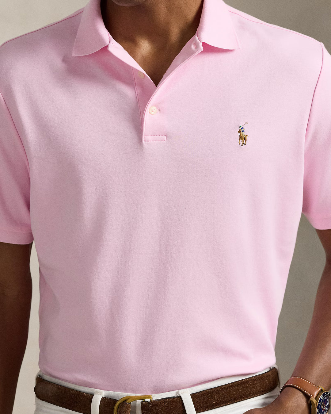 Πολό Ralph Lauren Custom από μαλακό βαμβακερό ύφασμα: Carmel Pink – εναλλακτική όψη