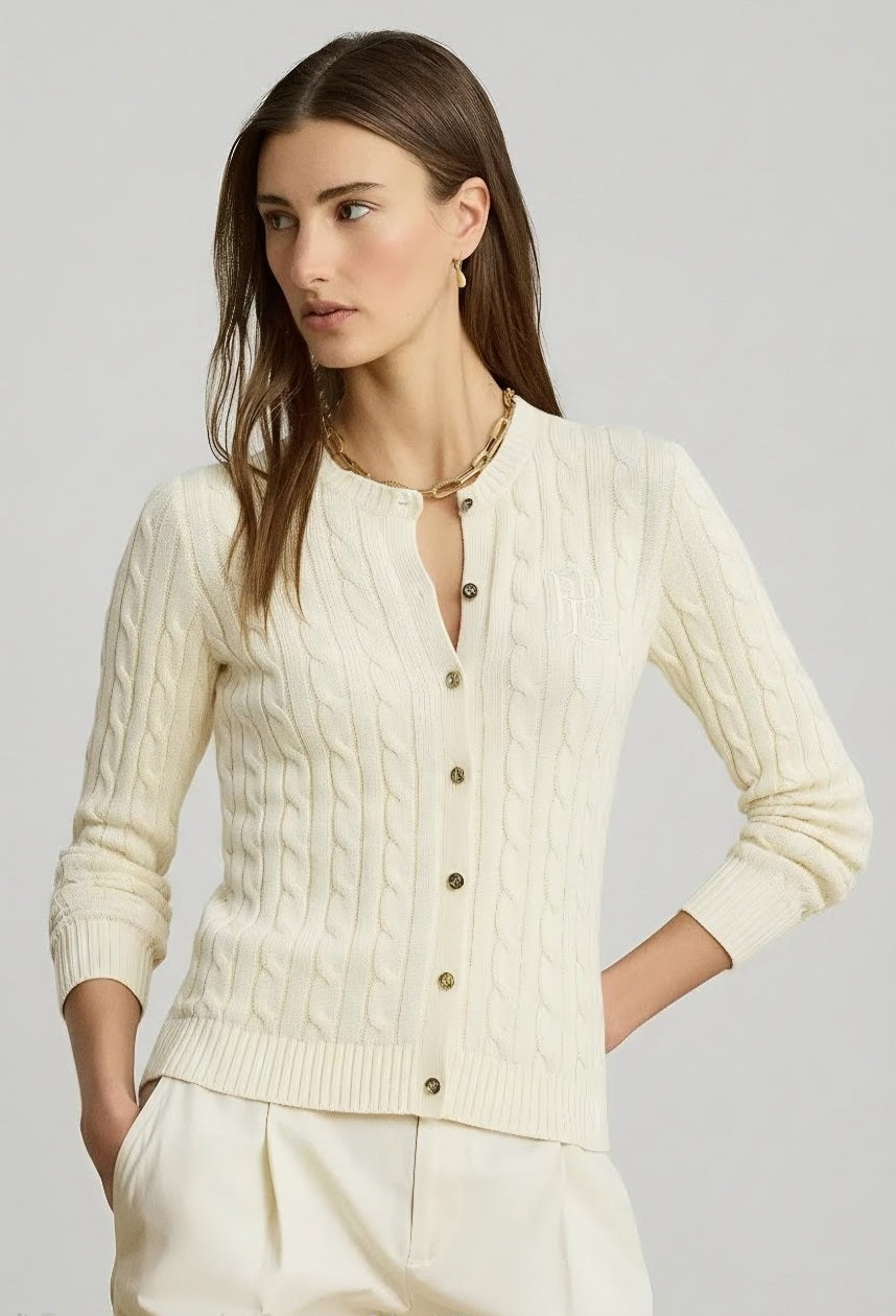 Lauren Ralph Lauren سترة محبوكة مزيج القطن: كريمي
