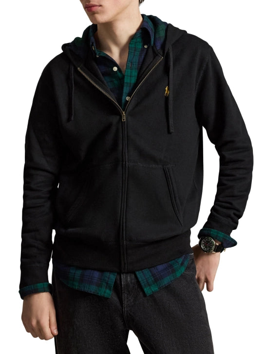 Ralph Lauren Sweat à capuche zippé en double maille | Noir/Or – vue du produit 01