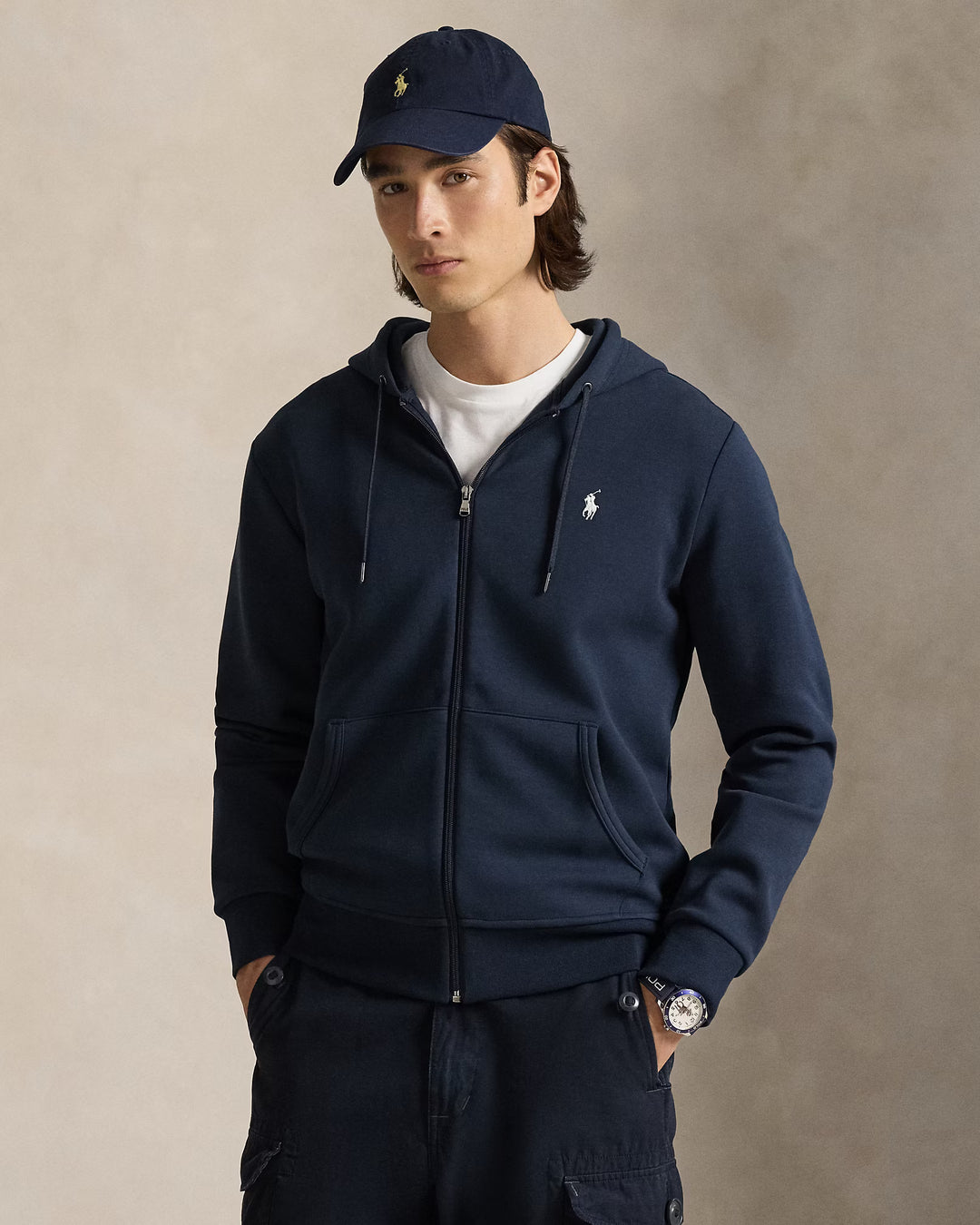 Ralph Lauren Felpa con cappuccio e zip in doppia maglia | Blu navy Aviator – vista prodotto 01
