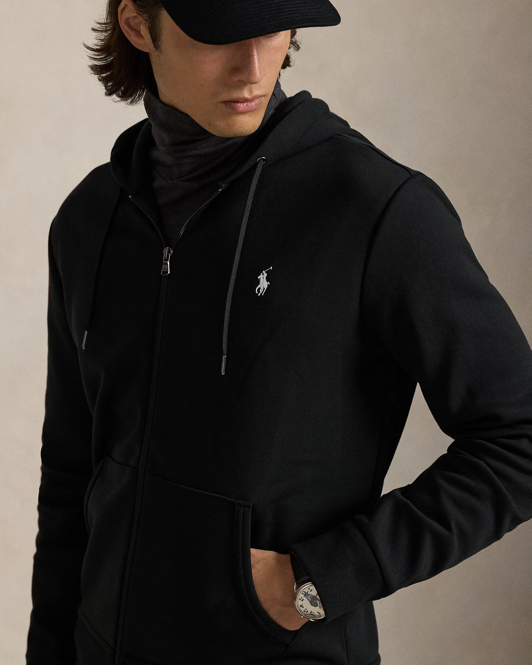 Ralph Lauren Ζακέτα Φούτερ Διπλής Πλέξης με Κουκούλα | Μαύρο – όψη προϊόντος 03