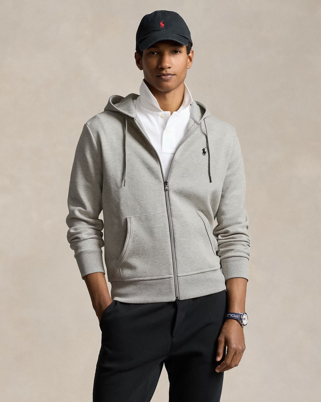 Ralph Lauren Sweat à capuche zippé en double maille | Gris – vue du produit 01