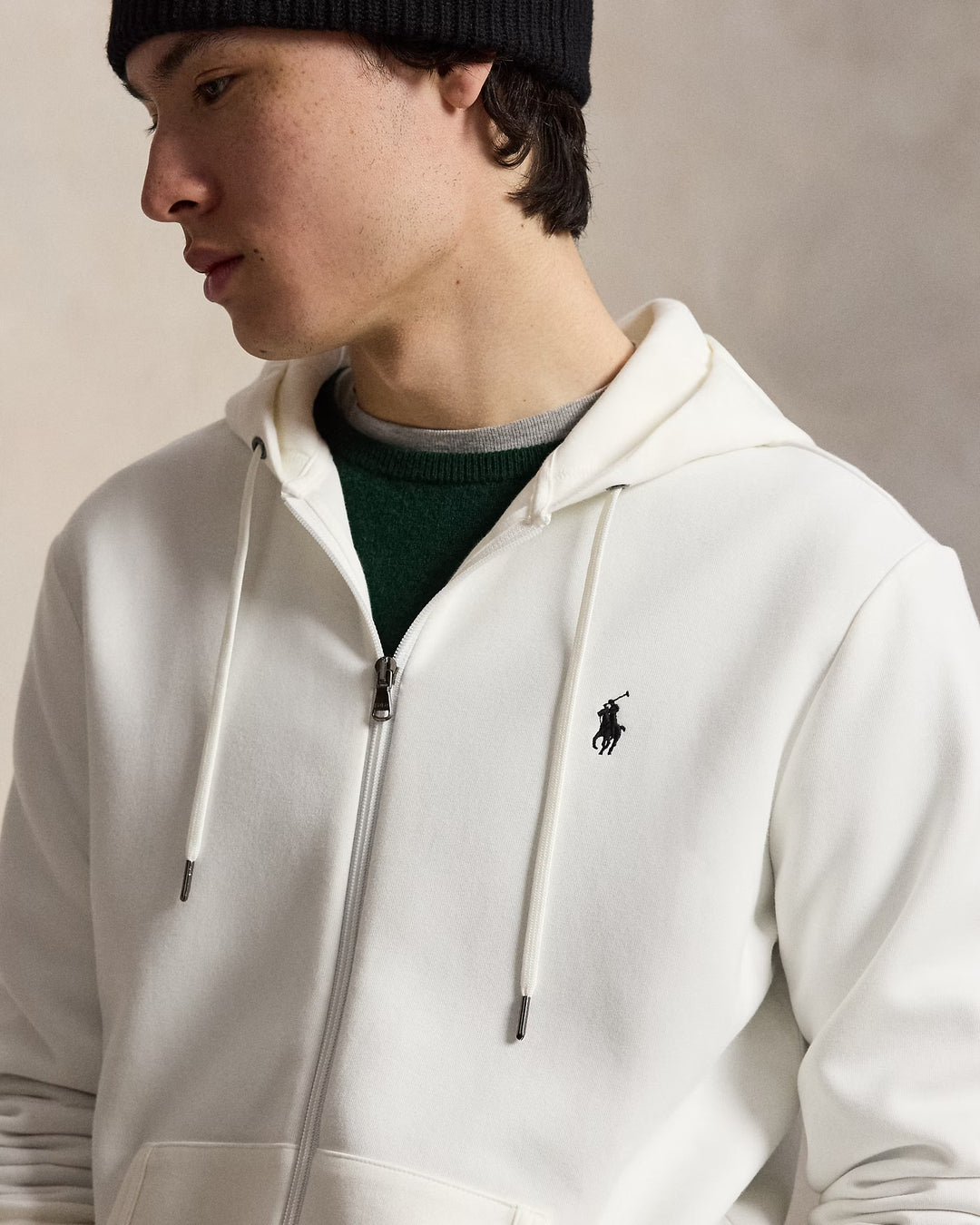 Ralph Lauren Felpa con cappuccio e zip in doppia maglia | Bianco – vista prodotto 03