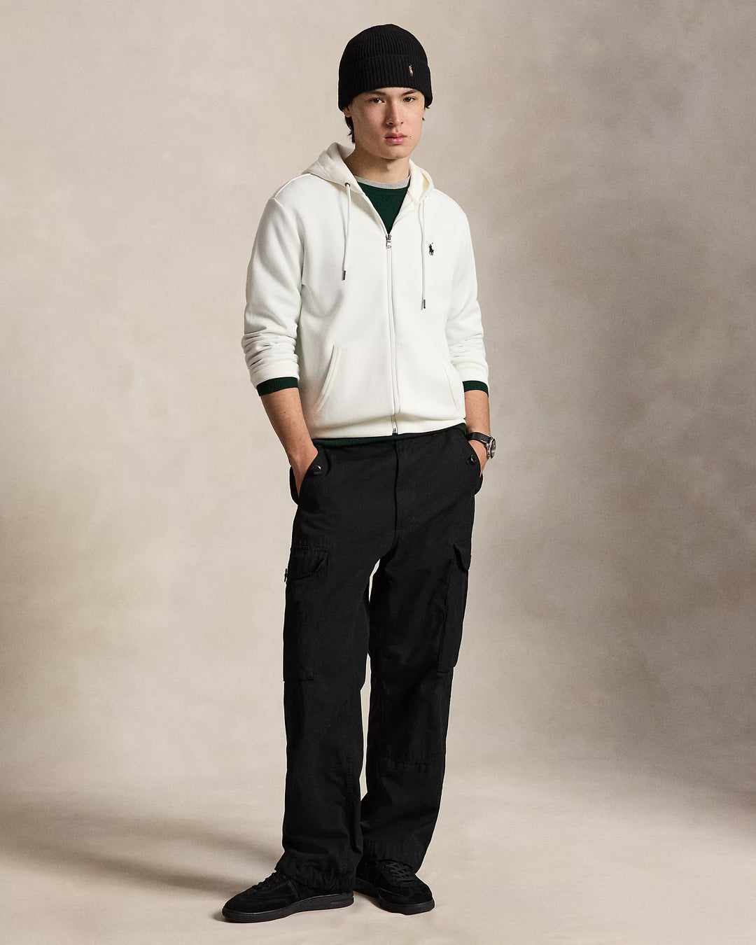 Ralph Lauren Felpa con cappuccio e zip in doppia maglia | Bianco – vista prodotto 05