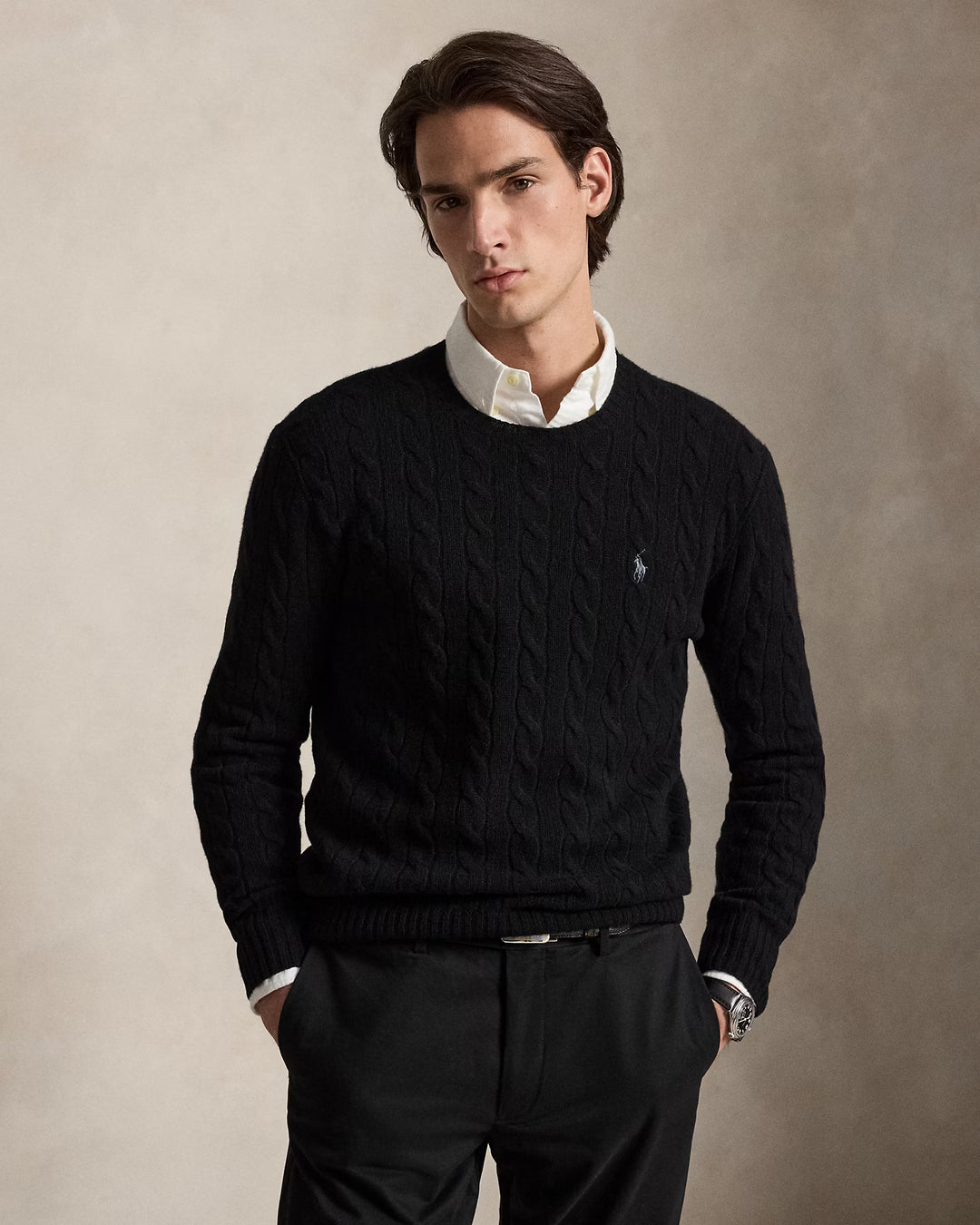 Ralph Lauren Pull torsadé en laine et cachemire | Noir – vue du produit 01
